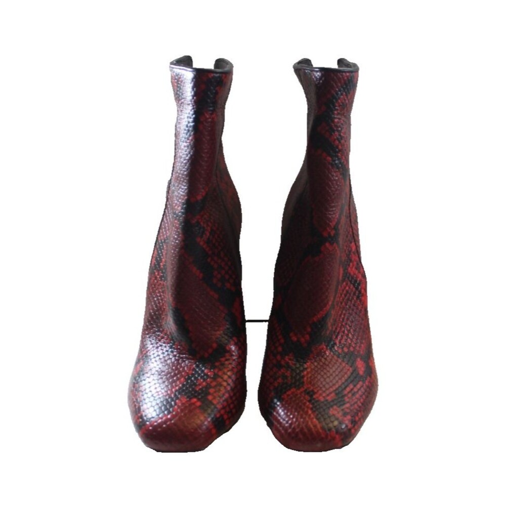 Aqua Soren Red Leather Snakeskin Ankle Boots Size 6.5M